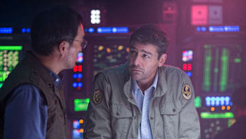 (L-R) KEN WATANABE as Dr. Ishiro Serizawa and KYLE CHANDLER as Dr. Mark Russell in Warner Bros. Pictures' and Legendary Pictures' action adventure "GODZILLA: KING OF THE MONSTERS," a Warner Bros. Pictures release.