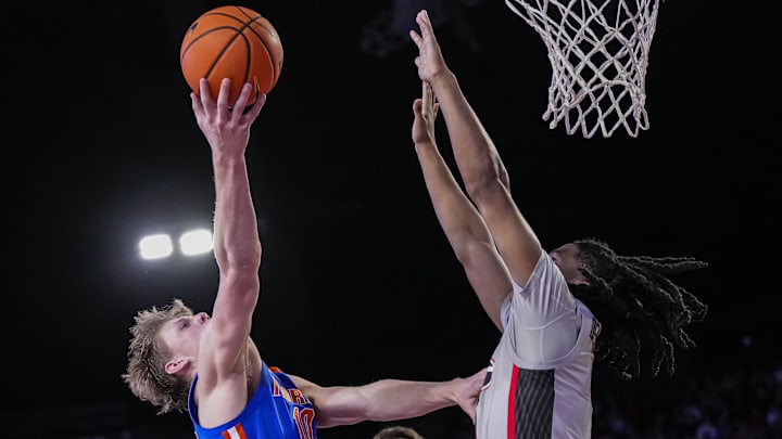 Feb 17, 2024; Athens, Georgia, USA; Florida Gators forward Thomas Haugh (10) shoots against Georgia