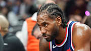 Jan 27, 2025; Phoenix, Arizona, USA; LA Clippers forward Kawhi Leonard (2) looks on against the Phoenix Suns during the second half at Footprint Center. Mandatory Credit: Joe Camporeale-Imagn Images