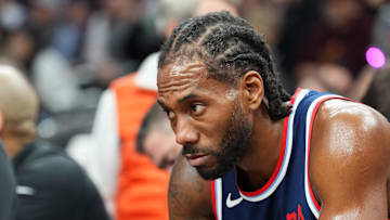 Jan 27, 2025; Phoenix, Arizona, USA; LA Clippers forward Kawhi Leonard (2) looks on against the Phoenix Suns during the second half at Footprint Center. Mandatory Credit: Joe Camporeale-Imagn Images
