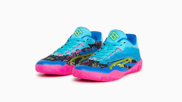 Breanna Stewart's blue and pink PUMA sneakers.