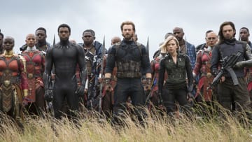 Marvel Studios' AVENGERS: INFINITY WAR

L to R: Okoye (Danai Gurira), Black Panther/T'Challa (Chadwick Boseman), Captain America/Steve Rogers (Chris Evans), Black Widow/Natasha Romanoff (Scarlet Johansson) and Winter Soldier/Bucky Barnes (Sebastian Stan)

Photo: Chuck Zlotnick

©Marvel Studios 2018