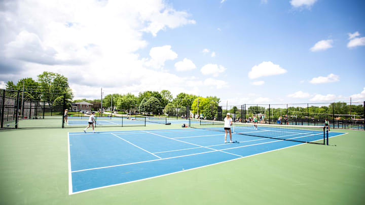 Dowling Catholic's Kaylyn Chleborad and Allison Szalay compete against Iowa City West's Audrey Koch and Jessica Moonjely in doubles during the Class 2A girls' tennis state championship, Thursday, May 30, 2019, at Bettendorf High School in Bettendorf, Iowa.

190530 2a Gten 013 Jpg