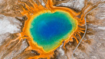 Aerial view of Yellowstone National Park's Grand Prismatic Spring