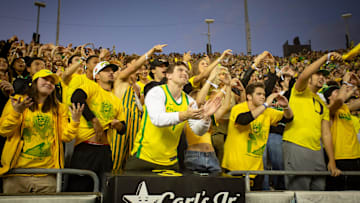Oregon Ducks fans cheer as the Ducks host the Spartans Friday, Oct. 4, 2024 at Autzen Stadium in Eugene, Ore.