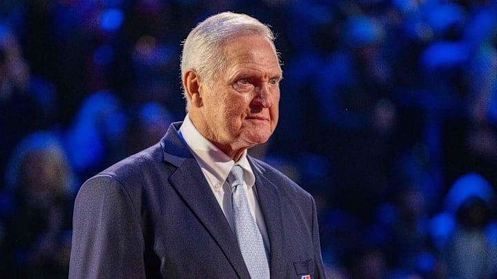 Jerry West is honored during the NBA 75th Anniversary Team celebration in 2022.