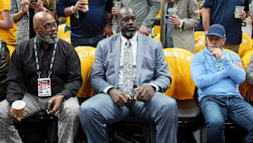 Jun 1, 2023; Denver, CO, USA; NBA former player Shaquille O'Neill attends game one of the 2023 NBA Finals between the Miami Heat and Denver Nuggets at Ball Arena. Mandatory Credit: Kyle Terada-Imagn Images