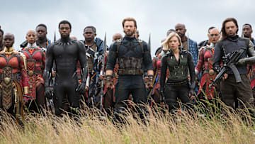 Marvel Studios' AVENGERS: INFINITY WAR

L to R: Okoye (Danai Gurira), Black Panther/T'Challa (Chadwick Boseman), Captain America/Steve Rogers (Chris Evans), Black Widow/Natasha Romanoff (Scarlet Johansson) and Winter Soldier/Bucky Barnes (Sebastian Stan)

Photo: Chuck Zlotnick

©Marvel Studios 2018