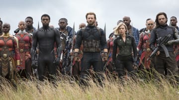 Marvel Studios' AVENGERS: INFINITY WAR

L to R: Okoye (Danai Gurira), Black Panther/T'Challa (Chadwick Boseman), Captain America/Steve Rogers (Chris Evans), Black Widow/Natasha Romanoff (Scarlet Johansson) and Winter Soldier/Bucky Barnes (Sebastian Stan)

Photo: Chuck Zlotnick

©Marvel Studios 2018