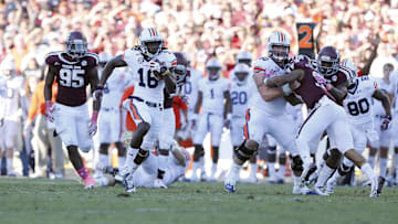 Oct 19, 2013; College Station, TX, USA;  Auburn Tigers wide receiver Sammie Coates (18) scores a 43-yard touchdown run against the Texas A&am