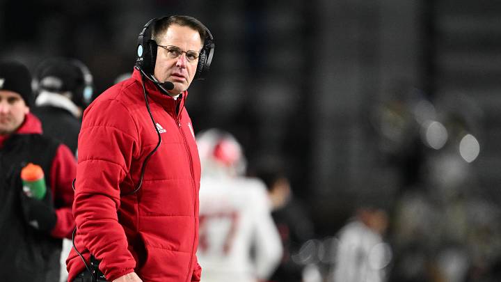 Nov 28, 2025; West Lafayette, Indiana, USA; Indiana Hoosiers head coach Curt Cignetti looks on during the third quarter against the Purdue Boilermakers at Ross-Ade Stadium. Mandatory Credit: Marc Lebryk-Imagn Images