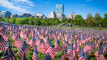 Flags displayed a Boston Common for Memorial Day.