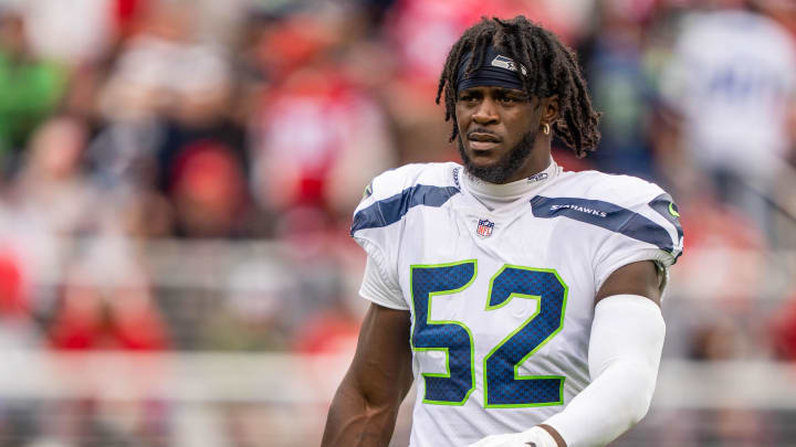 September 18, 2022; Santa Clara, California, USA; Seattle Seahawks defensive end Darrell Taylor (52) during halftime against the San Francisco 49ers at Levi's Stadium.