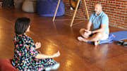 Level Up Coworking and Creation Center Co-owner Meral Doe Renée Jones and Steward Steven Sumida meditate in the co-working center's Zen Zone on Monday, June 10, 2024