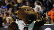 Nov 6, 2021; Boulder, Colorado, USA;  Oregon State Beavers mascot Benny Beaver during the game against the Colorado Buffaloes at Folsom Field. Mandatory Credit: Ron Chenoy-Imagn Images