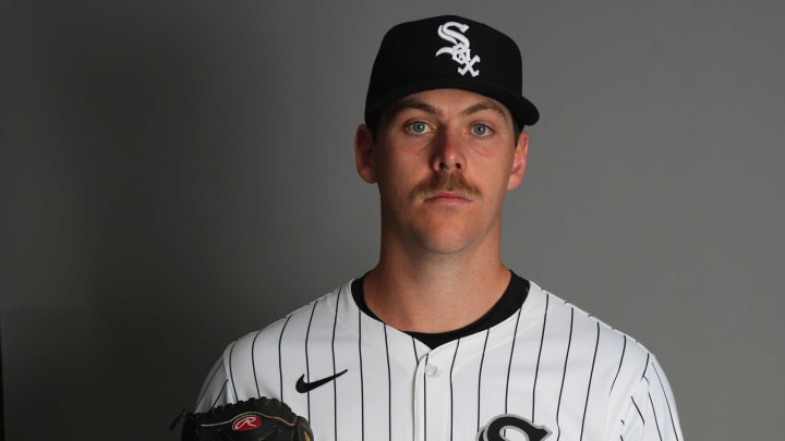 Feb 21, 2024; Glendale, AZ, USA; Chicago White Sox pitcher Ky Bush poses for a photo during Media Day at Camelback Ranch.