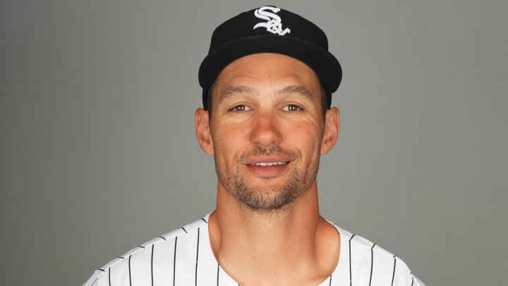 Feb 21, 2024; Glendale, AZ, USA; Chicago White Sox coach Grady Sizemore poses for a photo during Media Day at Camelback Ranch