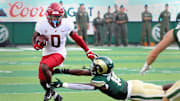 Colorado State's Tyrell Grayson Jr. works to make a diving tackle on Washington State wide receiver DT Sheffield during the first half of the Rams first game of the season on Saturday, Sept. 2, 2023. The Rams were defeated 50-24.