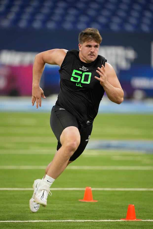 North Dakota State offensive lineman Grey Zabel during the NFL Scouting Combine at Lucas Oil Stadium