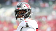 Tampa Bay Buccaneers offensive tackle Tristan Wirfs (78) looks on before the game against the Philadelphia Eagles