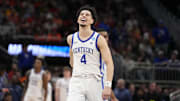 Kentucky Wildcats guard Koby Brea reacts during the second half in the second round of the NCAA Tournament against the Illinois Fighting Illini