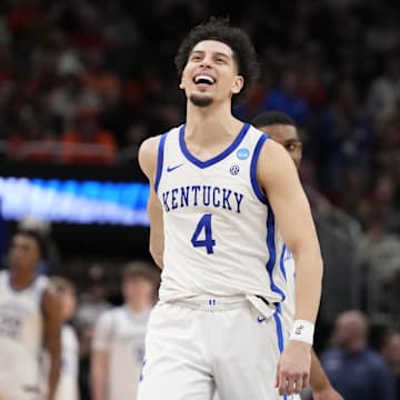Kentucky Wildcats guard Koby Brea reacts during the second half in the second round of the NCAA Tournament against the Illinois Fighting Illini