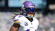 Sep 8, 2024; East Rutherford, New Jersey, USA; Minnesota Vikings safety Josh Metellus (44) runs up field before the game against the New York Giants at MetLife Stadium. Mandatory Credit: Vincent Carchietta-Imagn Images