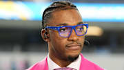 Oct 16, 2023; Inglewood, California, USA; Robert Griffin III on the ESPN Monday Night Football Countdown set SoFi Stadium. Mandatory Credit: Kirby Lee-Imagn Images