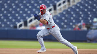 Mar 5, 2025; West Palm Beach, Florida, USA; St. Louis Cardinals left feilder JJ Wetherholt (87) runs to second base against the Houston Astros during the second inning at CACTI Park of the Palm Beaches. Mandatory Credit: Rich Storry-Imagn Images