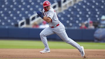 JJ Wetherholt runs to second base against the Houston Astros during the second inning of a Spring Training matchup. Mandatory Credit: Rich Storry-Imagn Images
