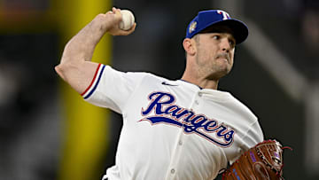 May 2, 2024; Arlington, Texas, USA; Texas Rangers relief pitcher David Robertson (37) pitches against the Washington Nationals during the seventh inning at Globe Life Field. Mandatory Credit: Jerome Miron-Imagn Images