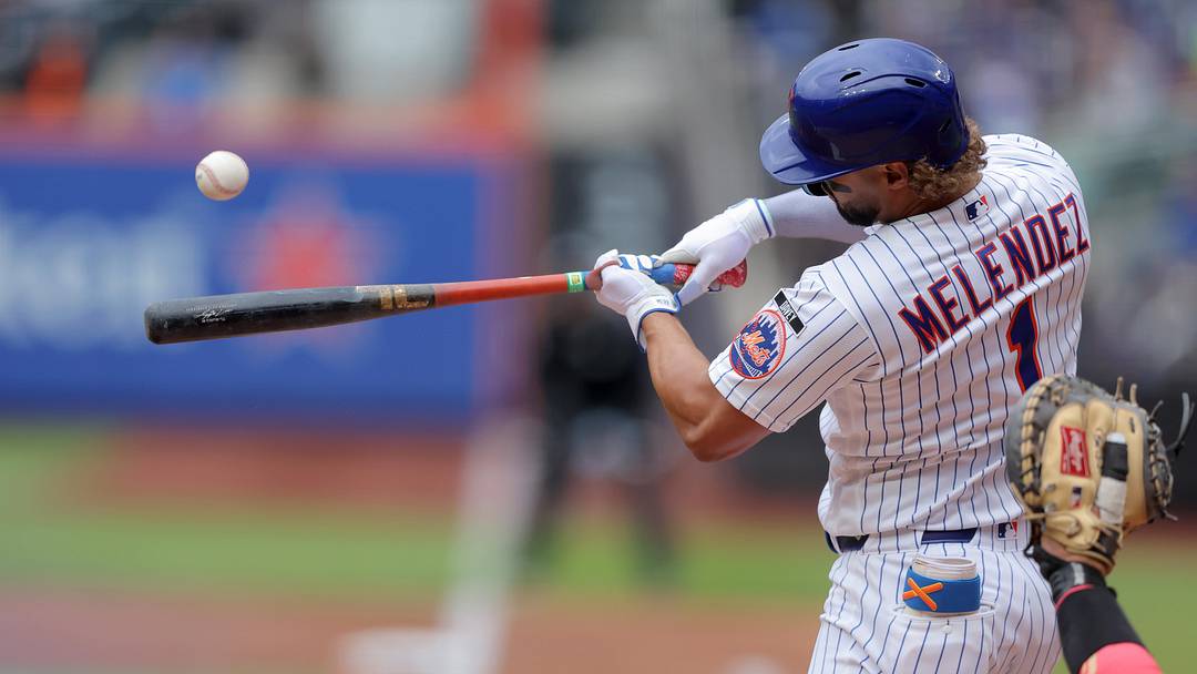 Apr 30, 2026; New York City, New York, USA; New York Mets left fielder MJ Melendez (1) hits a three run home run against the Washington Nationals during the third inning at Citi Field. Mandatory Credit: Brad Penner-Imagn Images