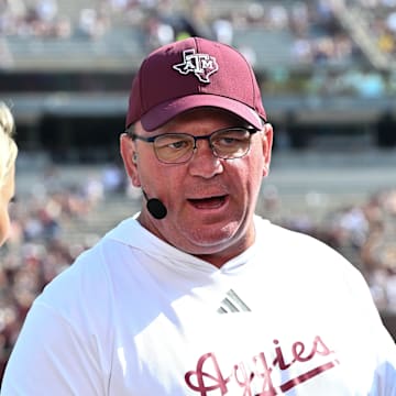 Texas A&M Aggies head coach Mike Elko prior to a game.