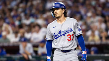 May 9, 2025; Phoenix, Arizona, USA; Los Angeles Dodgers outfielder James Outman against the Arizona Diamondbacks at Chase Field.