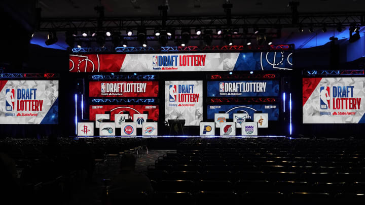 May 17, 2022; Chicago, IL, USA; A general view of the stage before the 2022 NBA Draft Lottery at McCormick Place. Mandatory Credit: David Banks-USA TODAY Sports