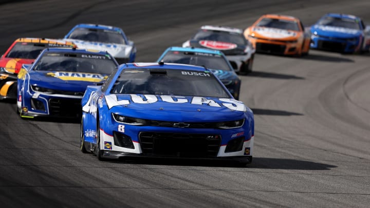 Aug 19, 2024; Brooklyn, Michigan, USA; NASCAR Cup Series driver Kyle Busch (8) during the FireKeepers Casino 400 at Michigan International Speedway. Photo Credit