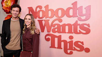 NEW YORK, NEW YORK - SEPTEMBER 23: (L-R) Adam Brody and Kristen Bell attend Netflix's Nobody Wants This NY Fan Screening at The Paris Theatre on September 23, 2024 in New York City. (Photo by Jamie McCarthy/Getty Images for Netflix)