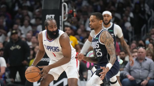 LAClippers guard James Harden and Dallas Mavericks forward P.J. Washington