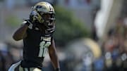 Purdue Boilermakers linebacker Alex Sanford Jr. (10) celebates a sack 
