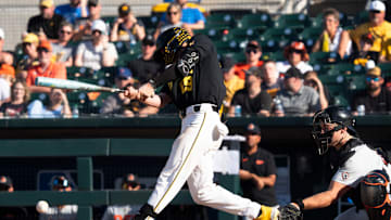 Iowa's Ben Wilmes bats during game 2 of Iowa vs. Oregon State baseball at Principal Park on May 10, 2025, in Des Moines.