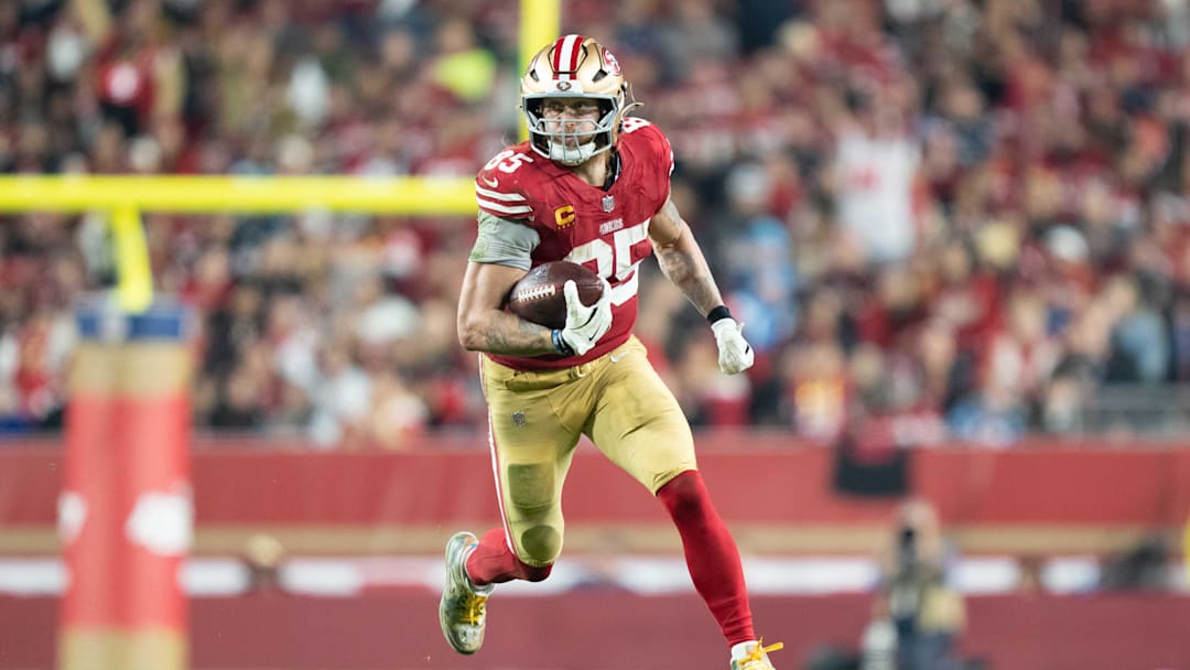 November 24, 2025; Santa Clara, California, USA; San Francisco 49ers tight end George Kittle (85) during the fourth quarter against the Carolina Panthers at Levi's Stadium.