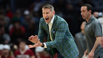 Mar 21, 2025; Cleveland, OH, USA; Alabama Crimson Tide head coach Nate Oats reacts in the second half against the Robert Morris Colonials during the NCAA Tournament First Round at Rocket Arena. Mandatory Credit: Ken Blaze-Imagn Images