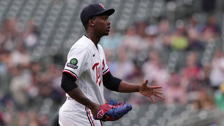 May 14, 2026; Minneapolis, Minnesota, USA; Minnesota Twins pitcher Kendry Rojas (60) reacts after defeating the Miami Marlins at Target Field. Mandatory Credit: Jordan Johnson-Imagn Images