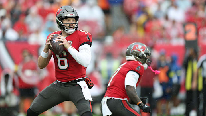 The Tampa Bay Buccaneers an quarterback Baker Mayfield are favored on Thursday. The Tampa Bay Buccaneers an quarterback Baker Mayfield are favored on Thursday.