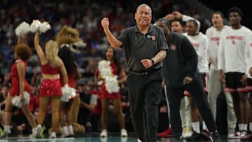 Apr 5, 2025; San Antonio, TX, USA; Houston Cougars head coach Kelvin Sampson reacts after a play against the Duke Blue Devils during the second half in the semifinals of the men's Final Four of the 2025 NCAA Tournament at the Alamodome. Mandatory Credit: Bob Donnan-Imagn Images