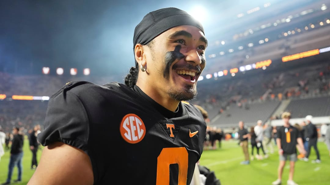 Tennessee quarterback Nico Iamaleava walks off the field after the win over Kentucky.