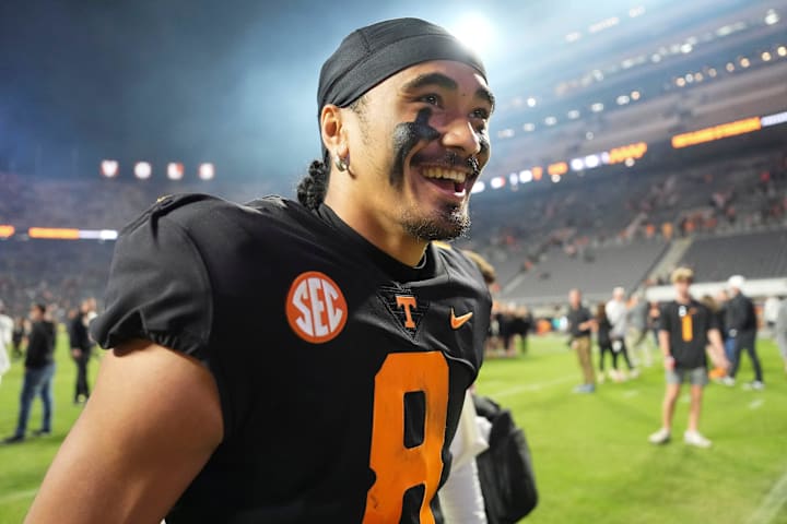 Tennessee quarterback Nico Iamaleava walks off the field after awin over Kentucky.