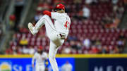 Sep 17, 2024; Cincinnati, Ohio, USA; Cincinnati Reds relief pitcher Alexis Diaz (43) prepares to pitch in the ninth inning against the Atlanta Braves at Great American Ball Park. Mandatory Credit: Katie Stratman-Imagn Images