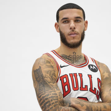 Oct 2, 2023; Chicago, IL, USA; Chicago Bulls guard Lonzo Ball (2) during Chicago Bulls Media Day at Advocate Center. Mandatory Credit: David Banks-USA TODAY Sports
