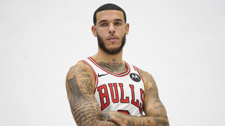 Oct 2, 2023; Chicago, IL, USA; Chicago Bulls guard Lonzo Ball (2) during Chicago Bulls Media Day at Advocate Center. Mandatory Credit: David Banks-USA TODAY Sports